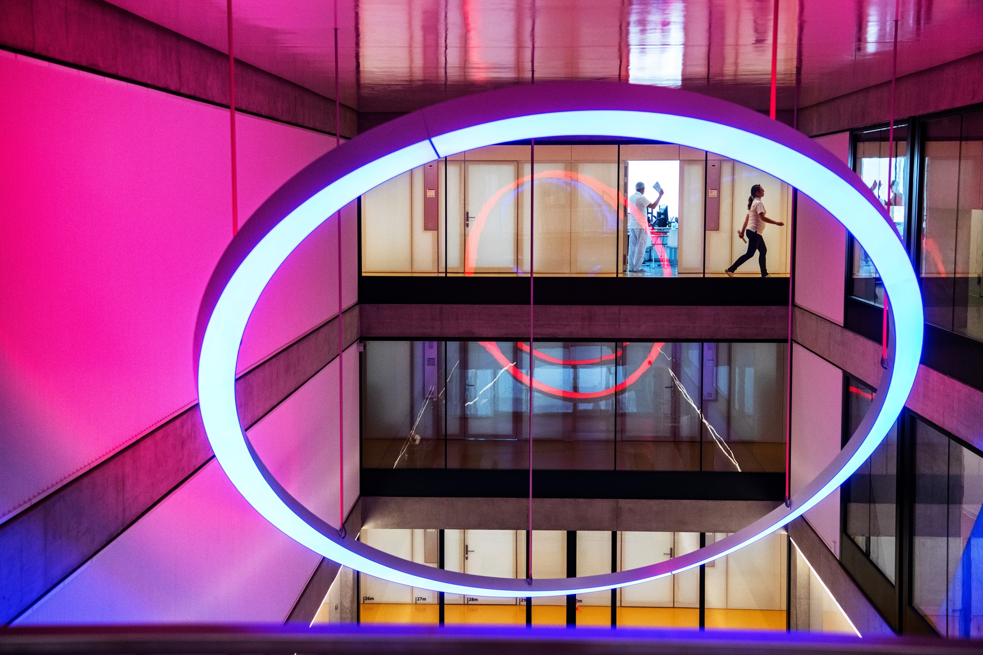 Das Farbenspiel von Christian Herdegs Licht-Ellipse wurde dank einer frühzeitigen Integration in die Gebäudeplanung möglich. Bild: Mark Henley